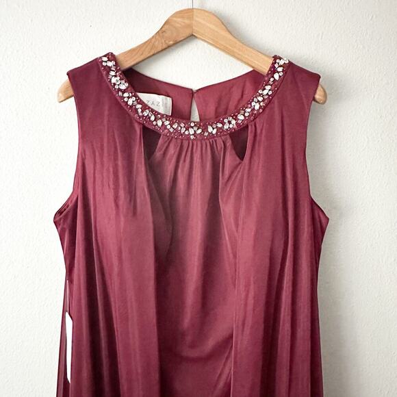 Azazie Viviana Cabernet A-line Fly Away Jewel Neck Dress Women's Plus Size 24 - Picture 3 of 14